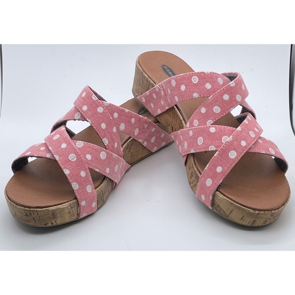 Dr. Scholl's Cork Sandals Pink with White Polka Dots - Size 11 - EUC - Picture 1 of 5